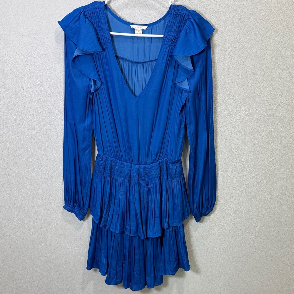 G.d.p. WOMEN'S LONG SLEEVE V-NECK TIERED MINI‎ DRESS in royal blue